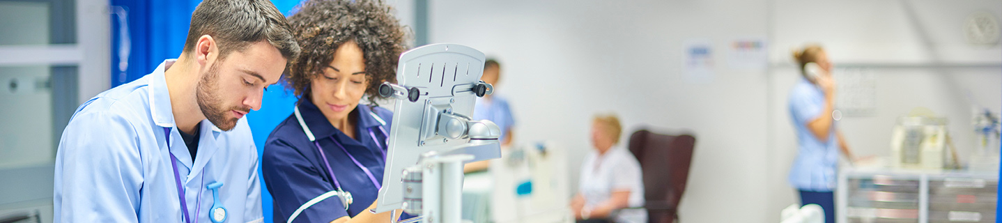 Students working in a nursing lab